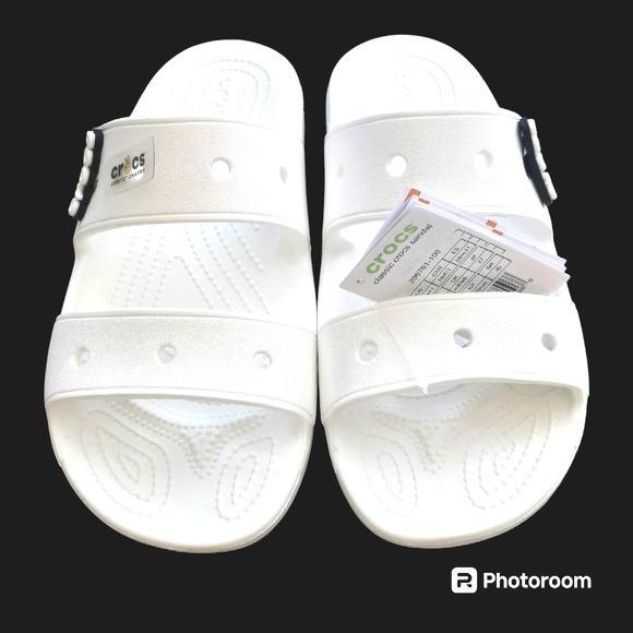 NWT, Crocs Women’s Classic Slide Two Strap Slip On Sandal White, Size 11 - Picture 1 of 7